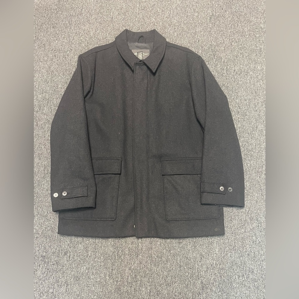 EDDIE BAUER MENS CHARCOAL WOOL BLEND ZIP & BUTTON JACKET SZ XL